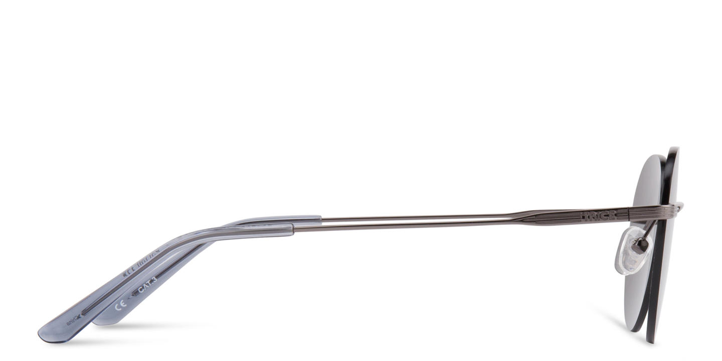 Shop TRICE Rimless Round Sunglasses in Gunmetal online.
