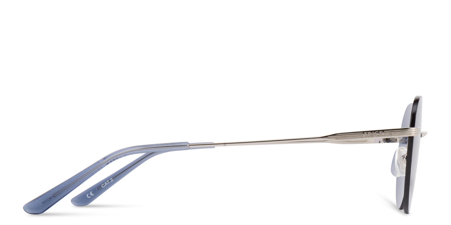 Shop TRICE Rimless Round Sunglasses in Silver online.