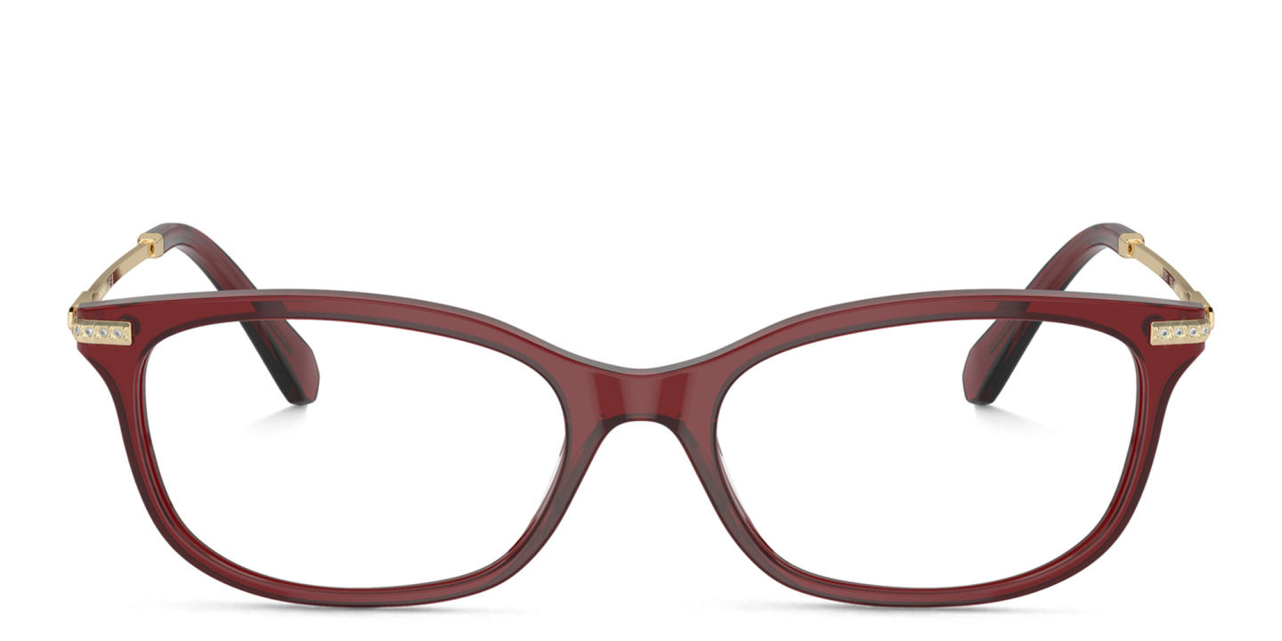 Shop Swarovski Crystal-Embedded Rectangle Eyeglasses in Transparent Red online.