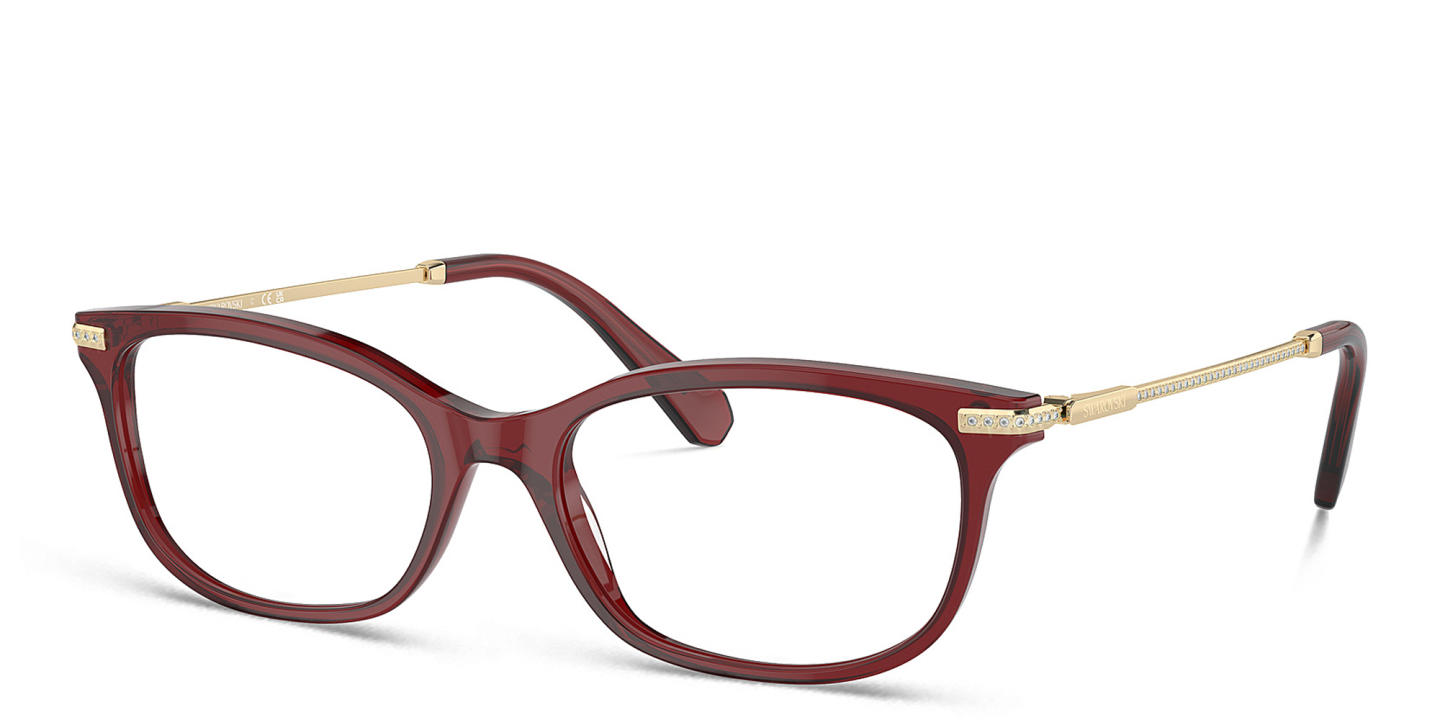 Shop Swarovski Crystal-Embedded Rectangle Eyeglasses in Transparent Red online.