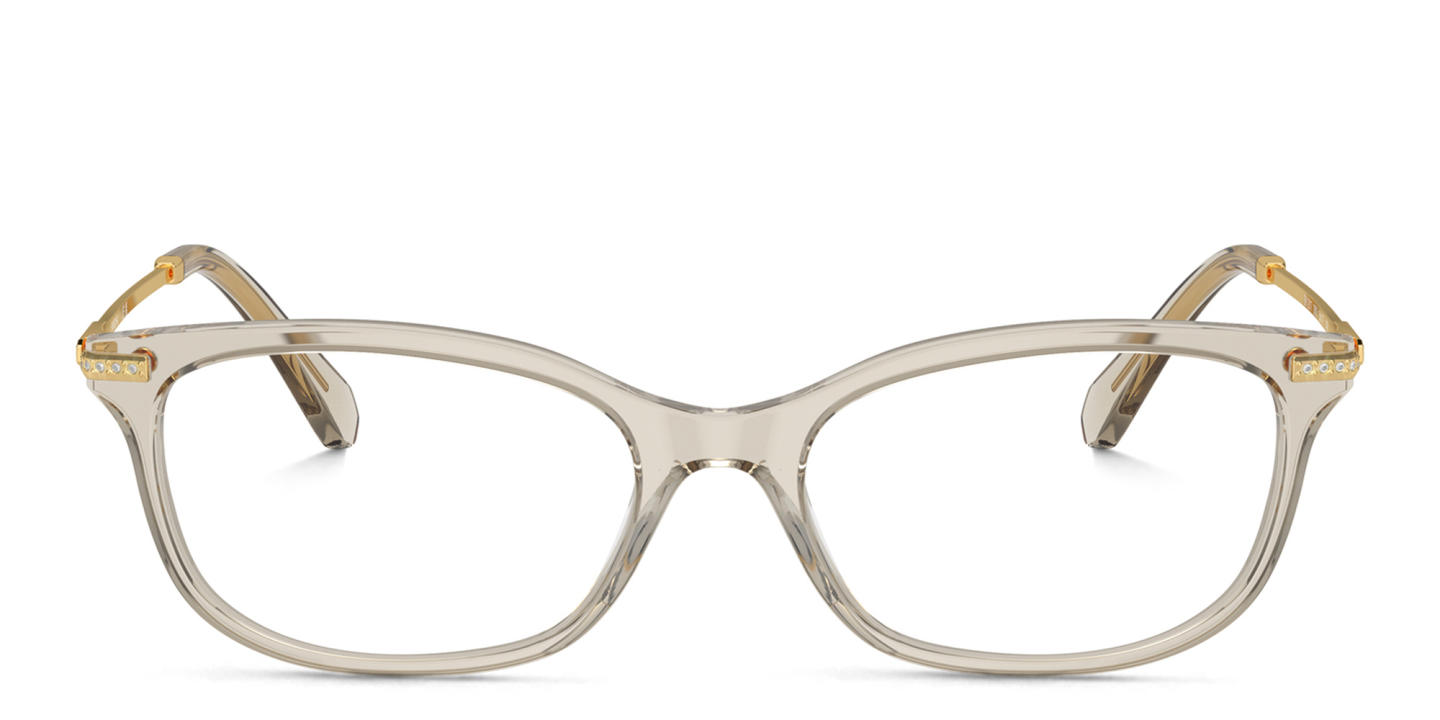 Shop Swarovski Crystal-Embedded Rectangle Eyeglasses in Transparent Beige online.