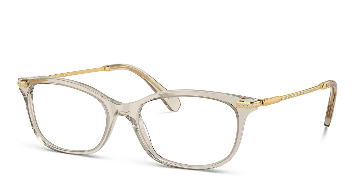 Shop Swarovski Crystal-Embedded Rectangle Eyeglasses in Transparent Beige online.