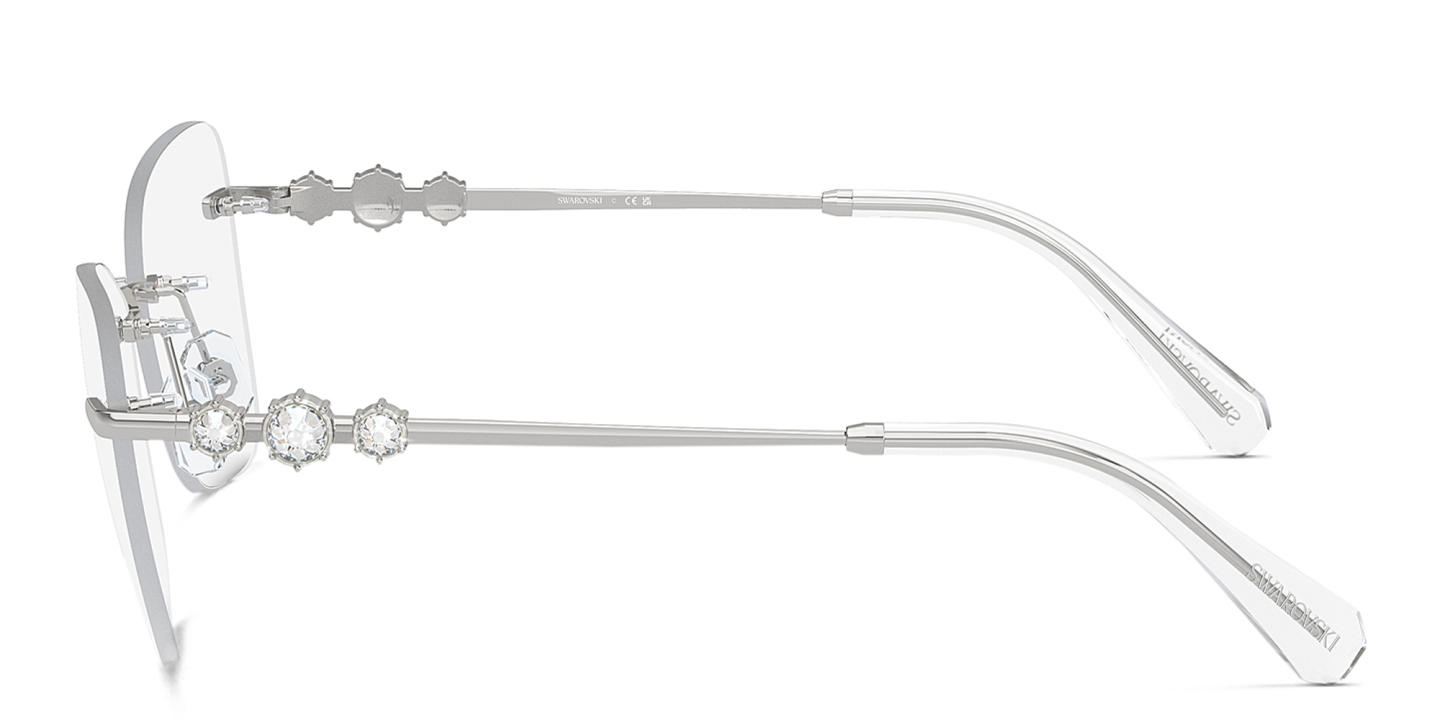 Shop Swarovski Crystal-Embellished Rimless Cat-Eye Eyeglasses in Silver online.