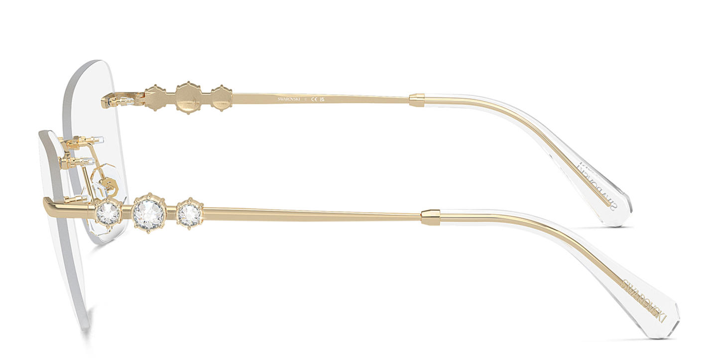 Shop Swarovski Crystal-Embellished Rimless Cat-Eye Eyeglasses in Pale Gold online.