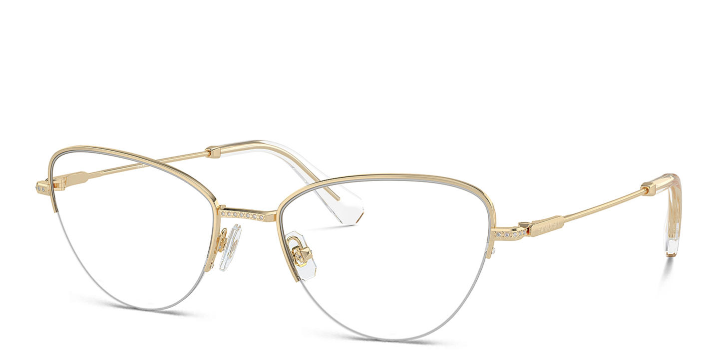Shop Swarovski Crystal-Embellished Half-Rim Cat-Eye Eyeglasses in Gold online.