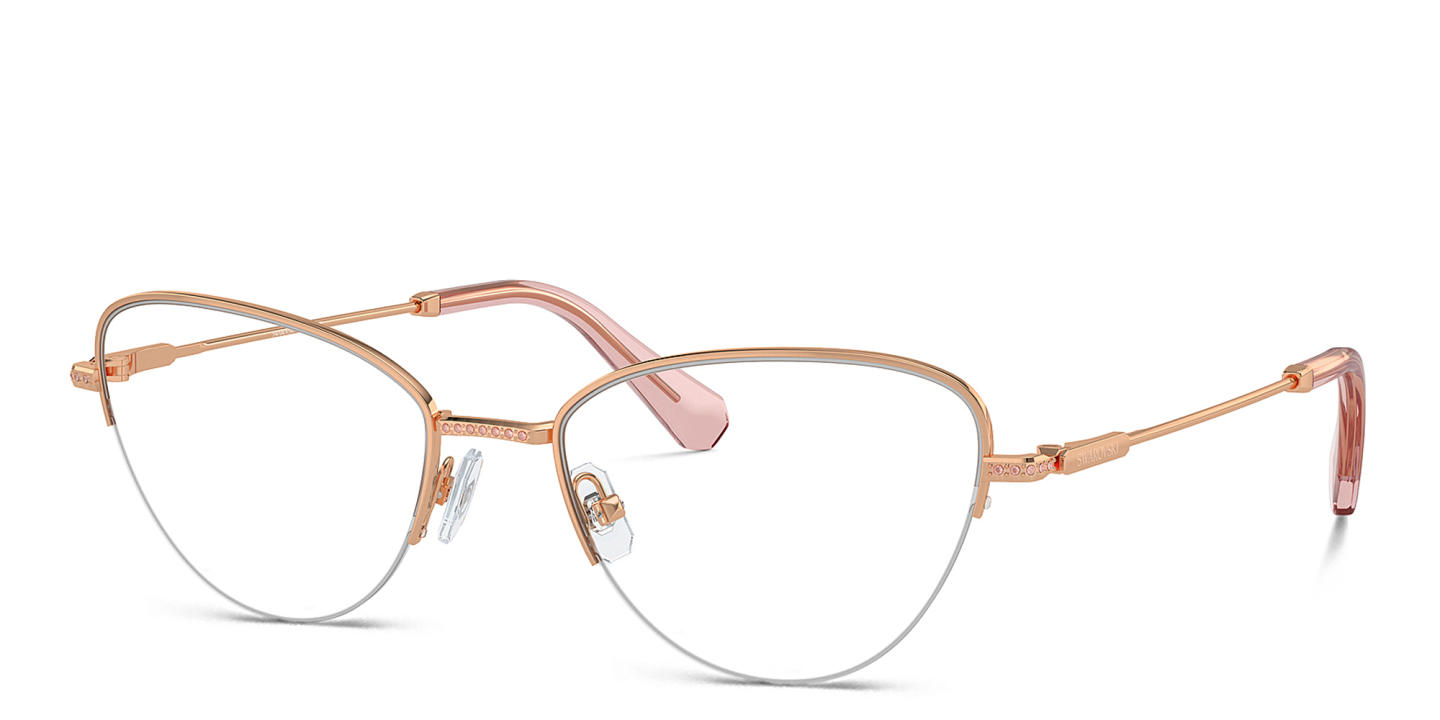 Shop Swarovski Crystal-Embellished Half-Rim Cat-Eye Eyeglasses in Rose Gold online.