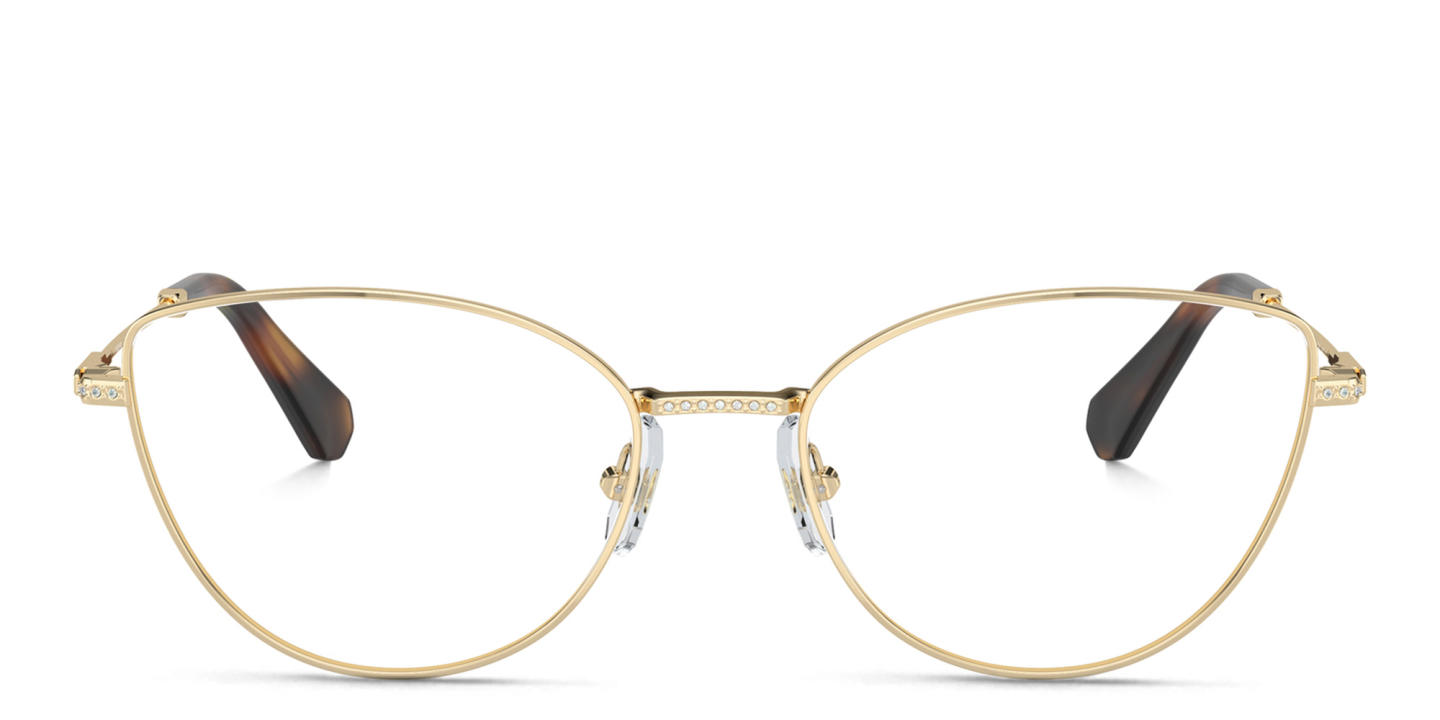 Shop Swarovski Crystal-Accented Cat-Eye Eyeglasses in Pale Gold online.