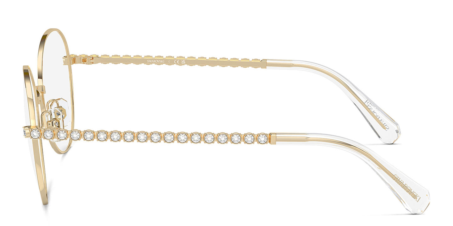 Shop Swarovski Crystal-Accented Round Eyeglasses in Pale Gold online.