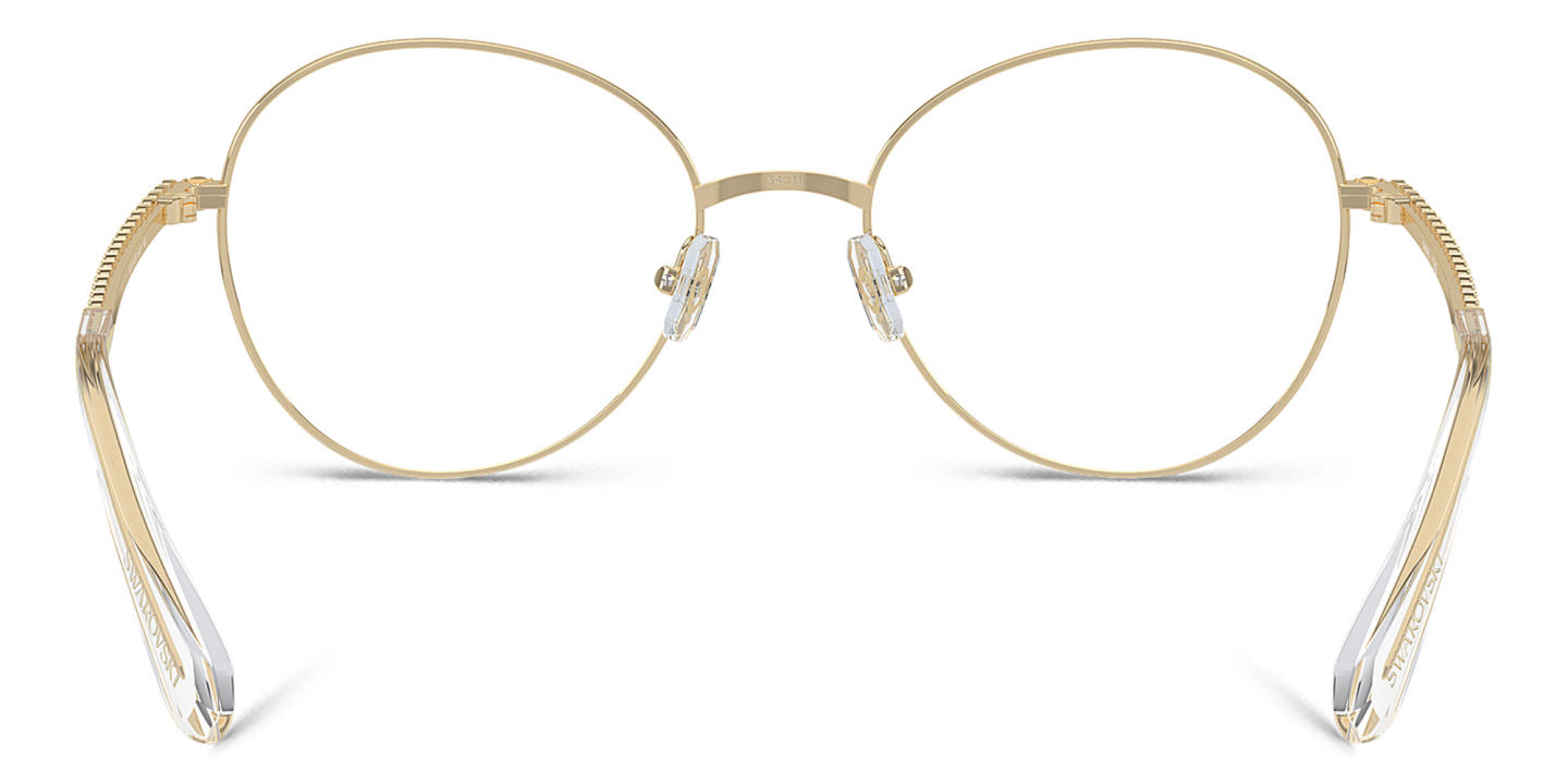 Shop Swarovski Crystal-Accented Round Eyeglasses in Pale Gold online.