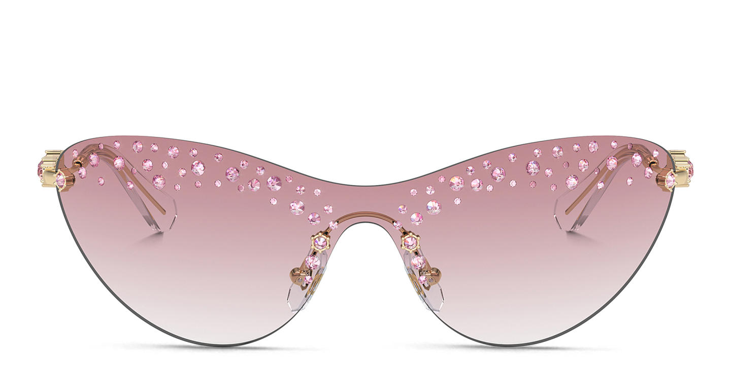 Shop Swarovski Rhinestone-Embellished Rimless Irregular Sunglasses in Pale Gold online.