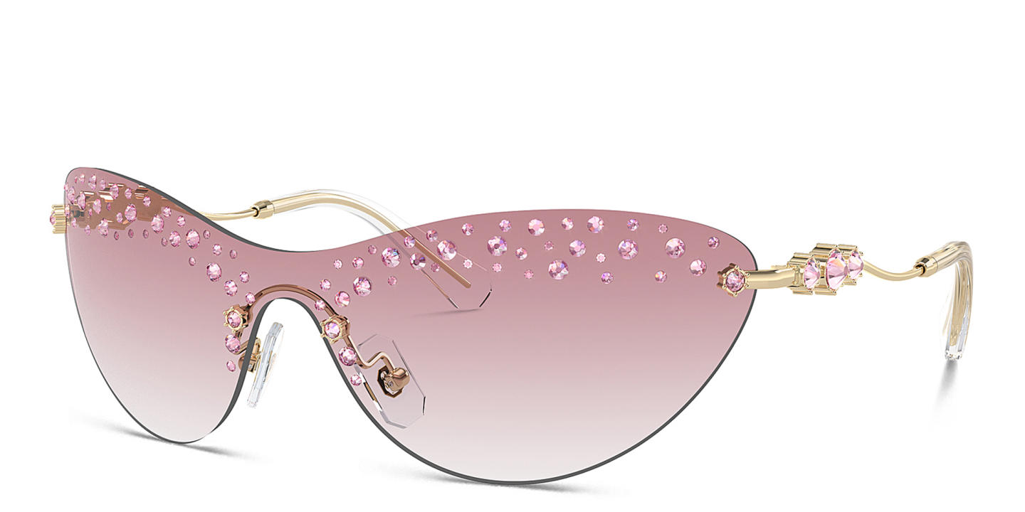 Shop Swarovski Rhinestone-Embellished Rimless Irregular Sunglasses in Pale Gold online.