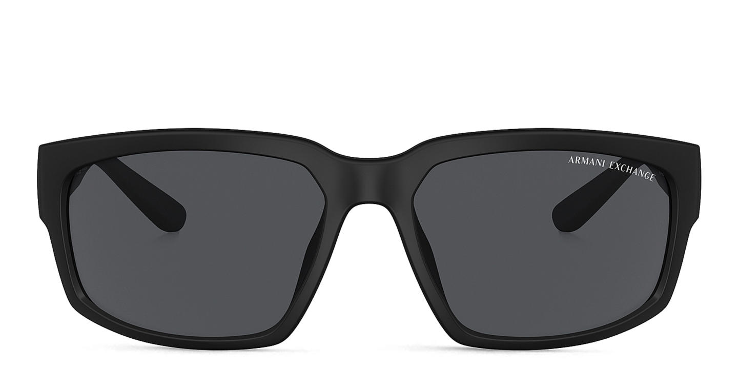 Shop Armani Exchange Logo-Print Rectangle Sunglasses in Black online.