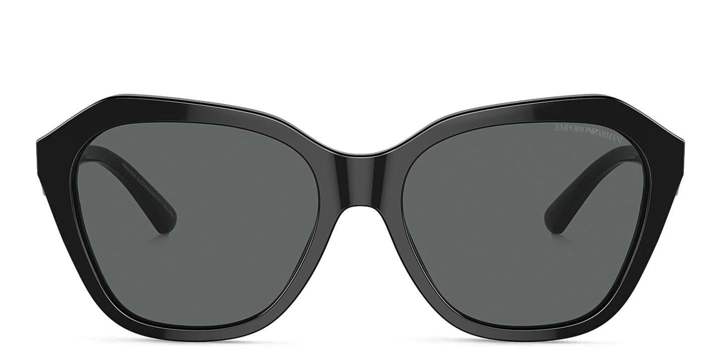 Shop Emporio Armani Eagle Logo Irregular Sunglasses in Black online.