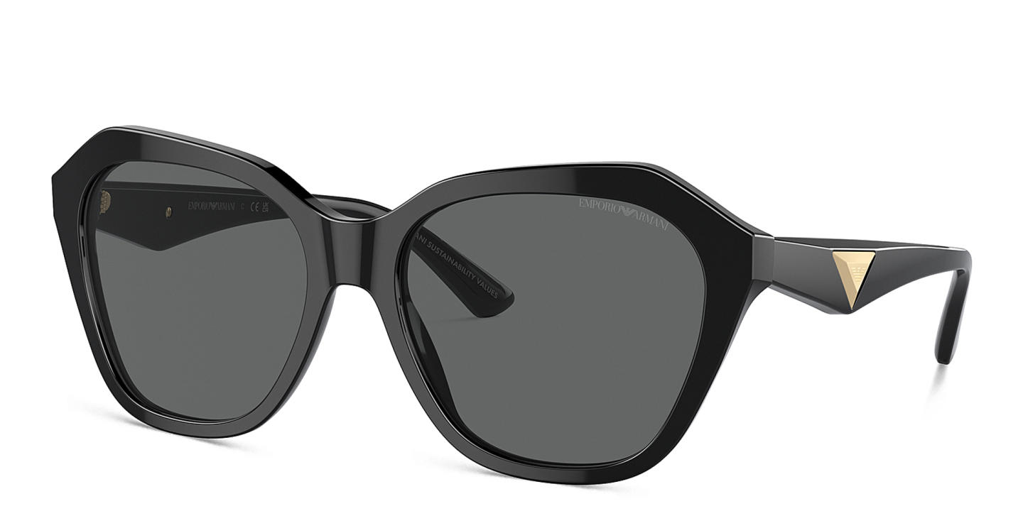 Shop Emporio Armani Eagle Logo Irregular Sunglasses in Black online.