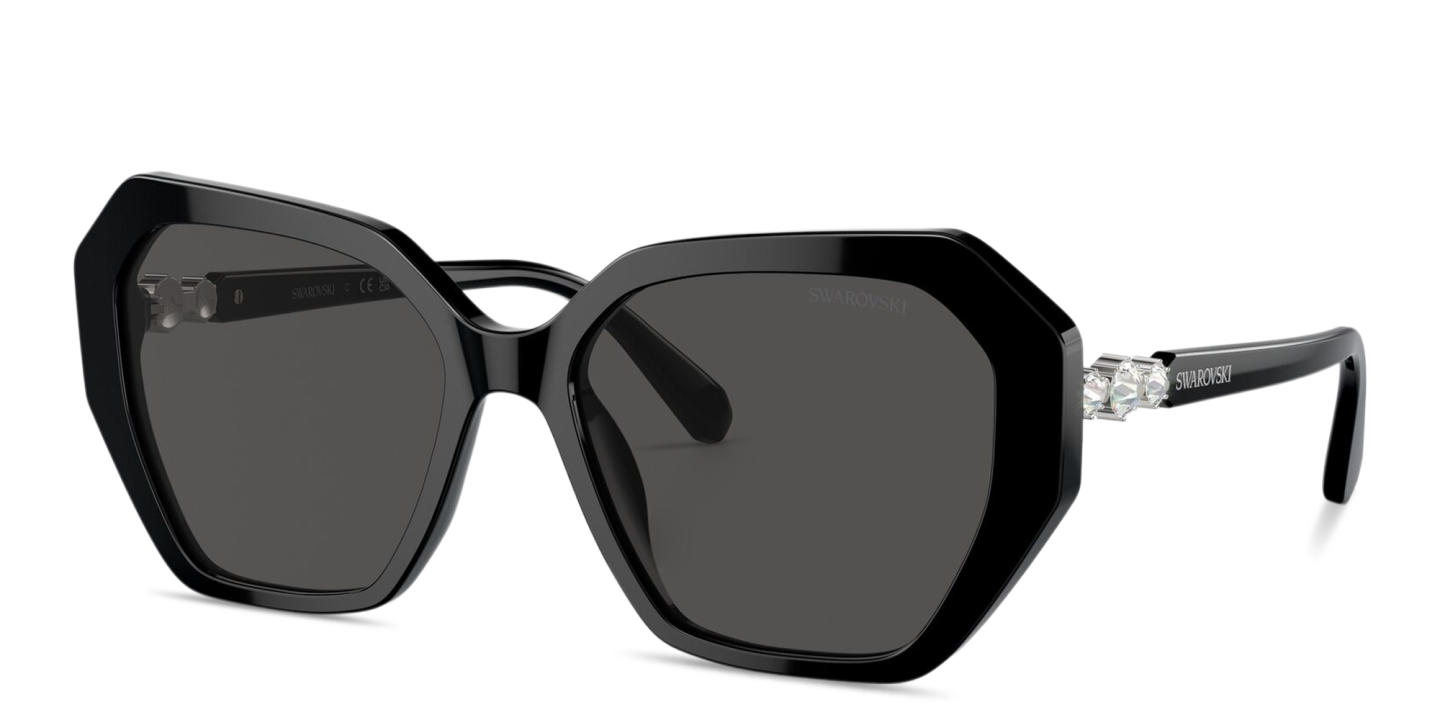 Swarovski Crystal Irregular Sunglasses in Black – Product Photo 1
