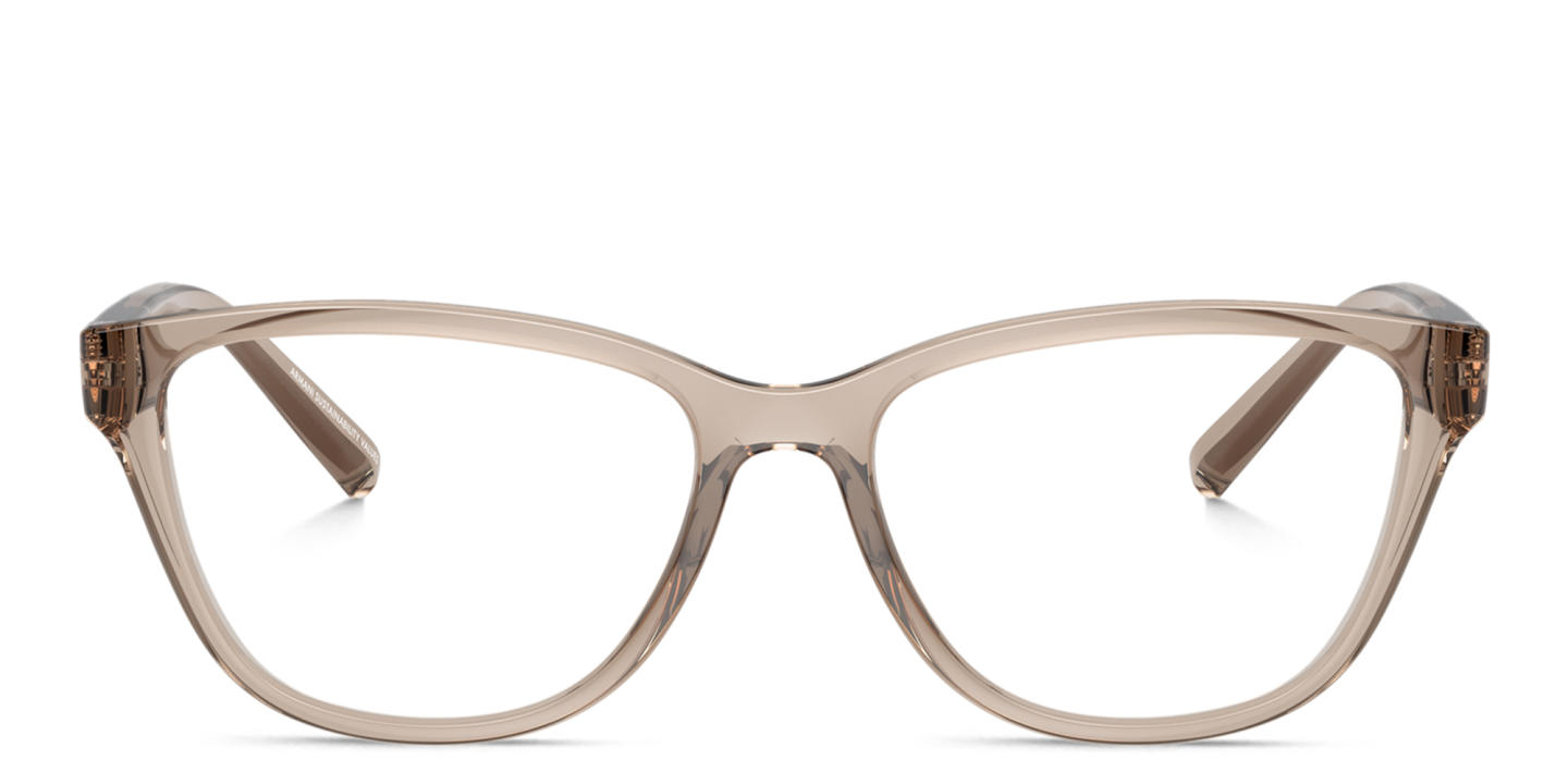 Armani Exchange Logo-Print Cat-Eye Eyeglasses in Transparent Brown – Product Photo 0