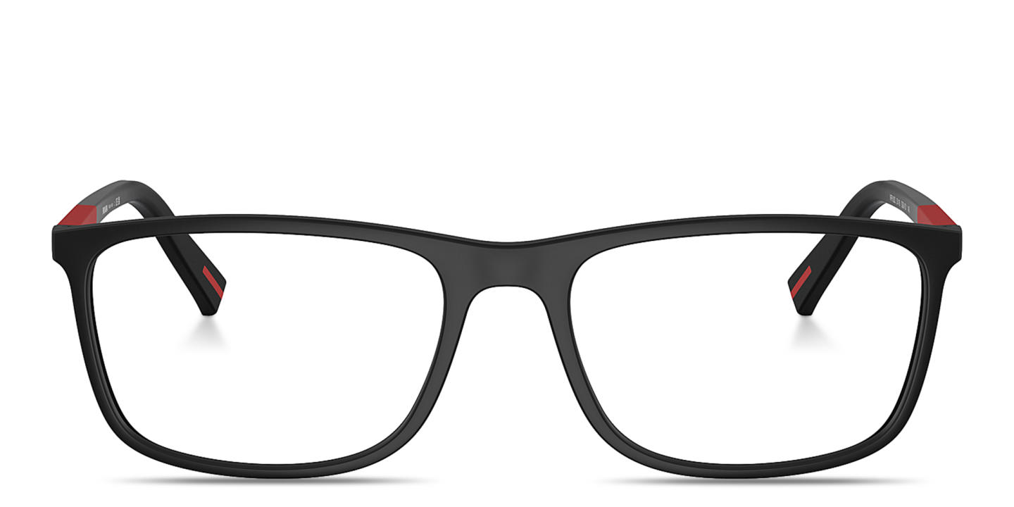 Shop PRADA Wide Rectangle Eyeglasses in Black online.