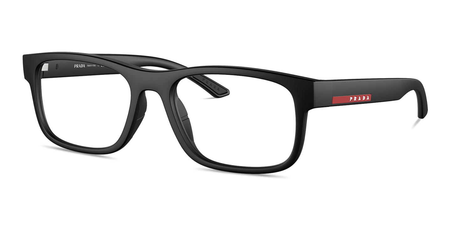 Shop Prada Linea Rossa Rectangle Eyeglasses in Black online.