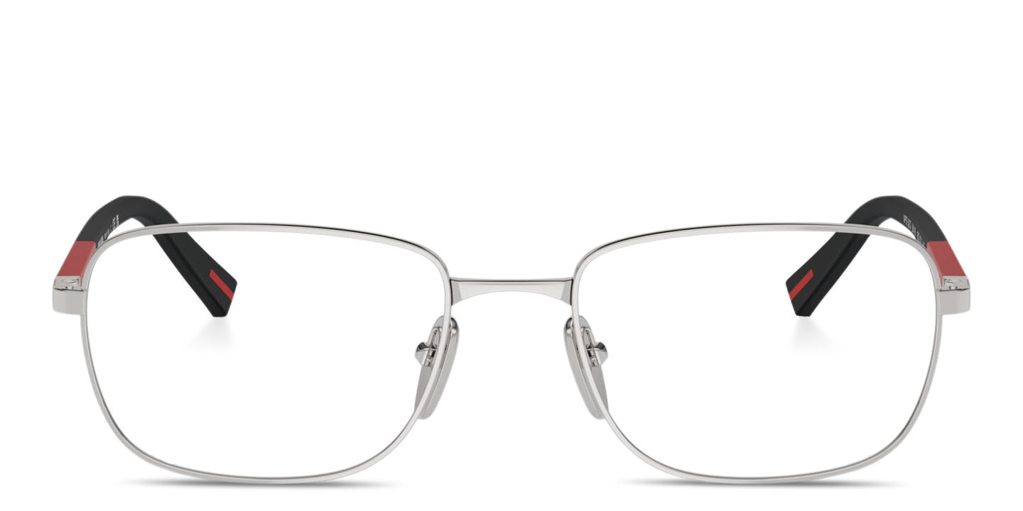 Shop Prada Linea Rossa Logo Signature Pillow Eyeglasses in Silver online.