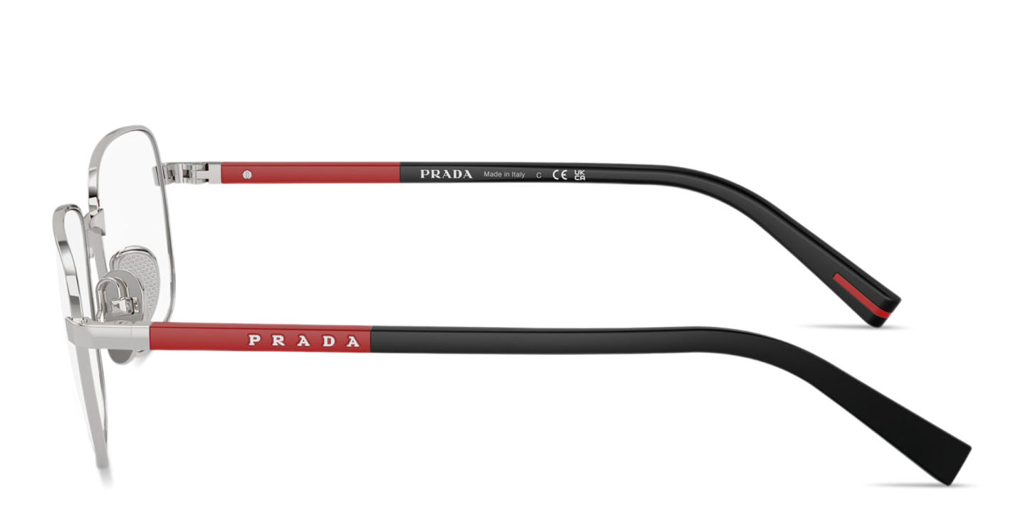 Shop Prada Linea Rossa Logo Signature Pillow Eyeglasses in Silver online.