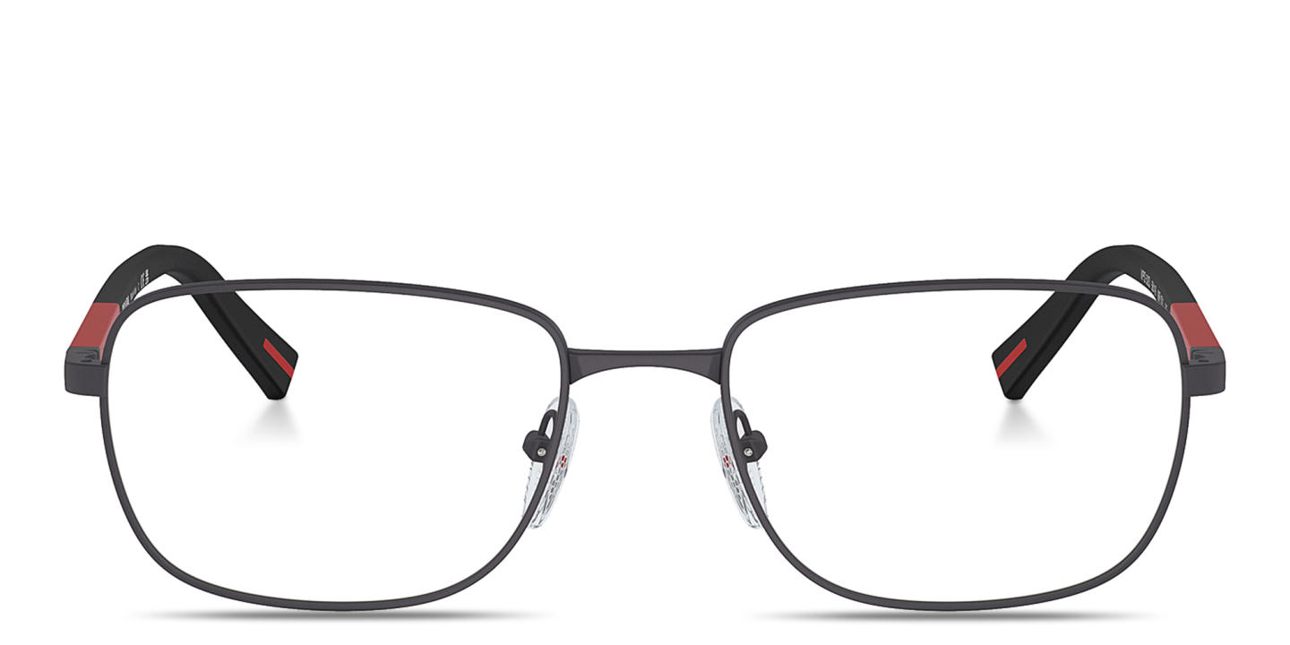 Shop Prada Linea Rossa Wide Square Eyeglasses in Gunmetal online.