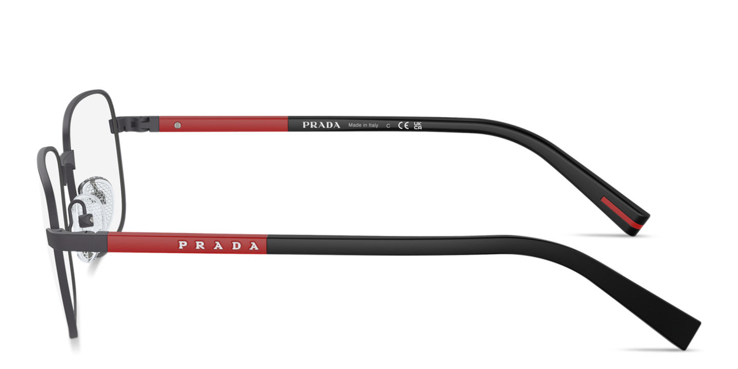 Shop Prada Linea Rossa Wide Square Eyeglasses in Gunmetal online.