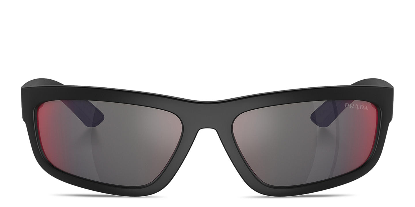 Shop Prada Linea Rossa Rectangle Sunglasses in Black online.