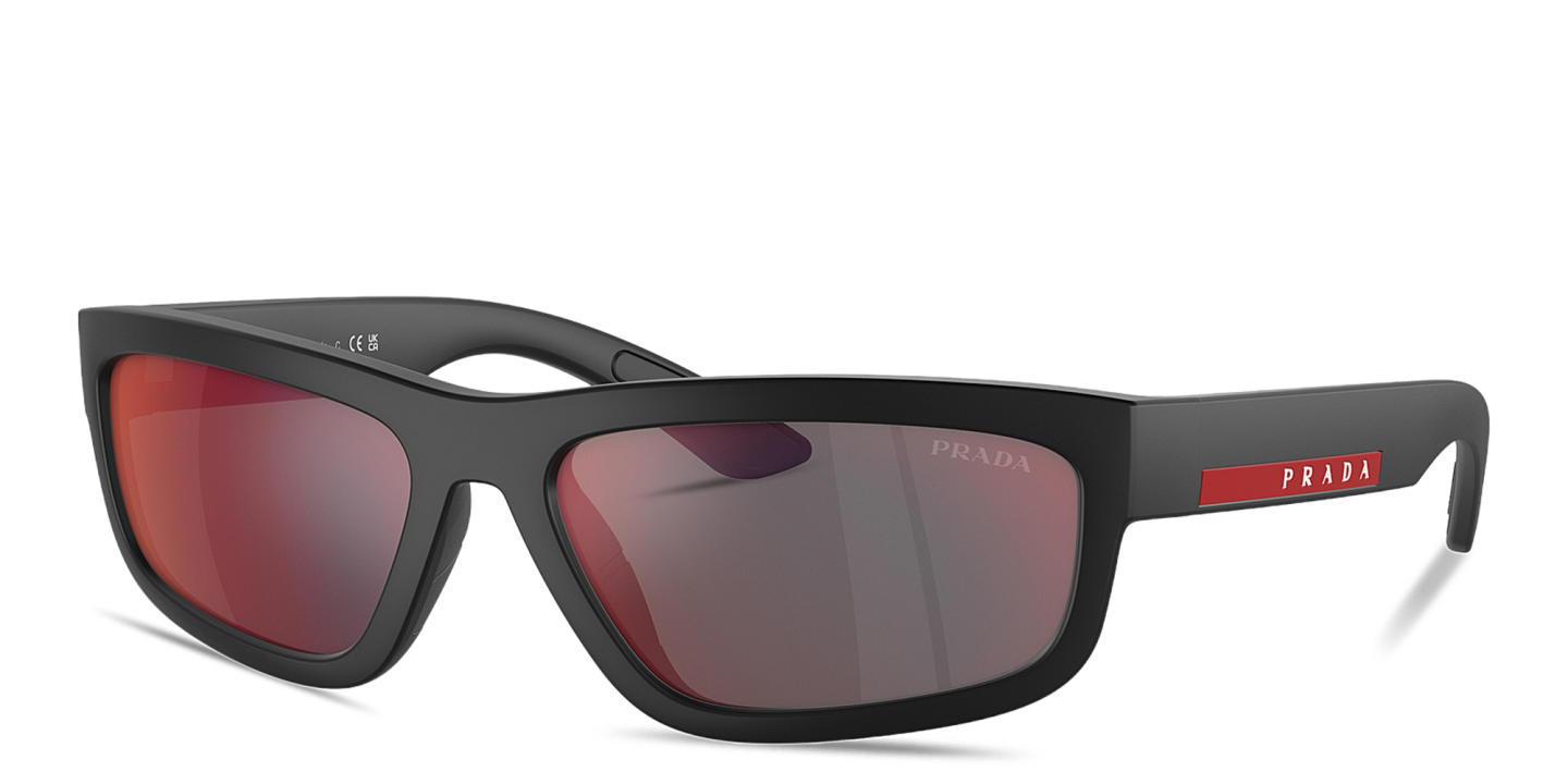 Shop Prada Linea Rossa Rectangle Sunglasses in Black online.