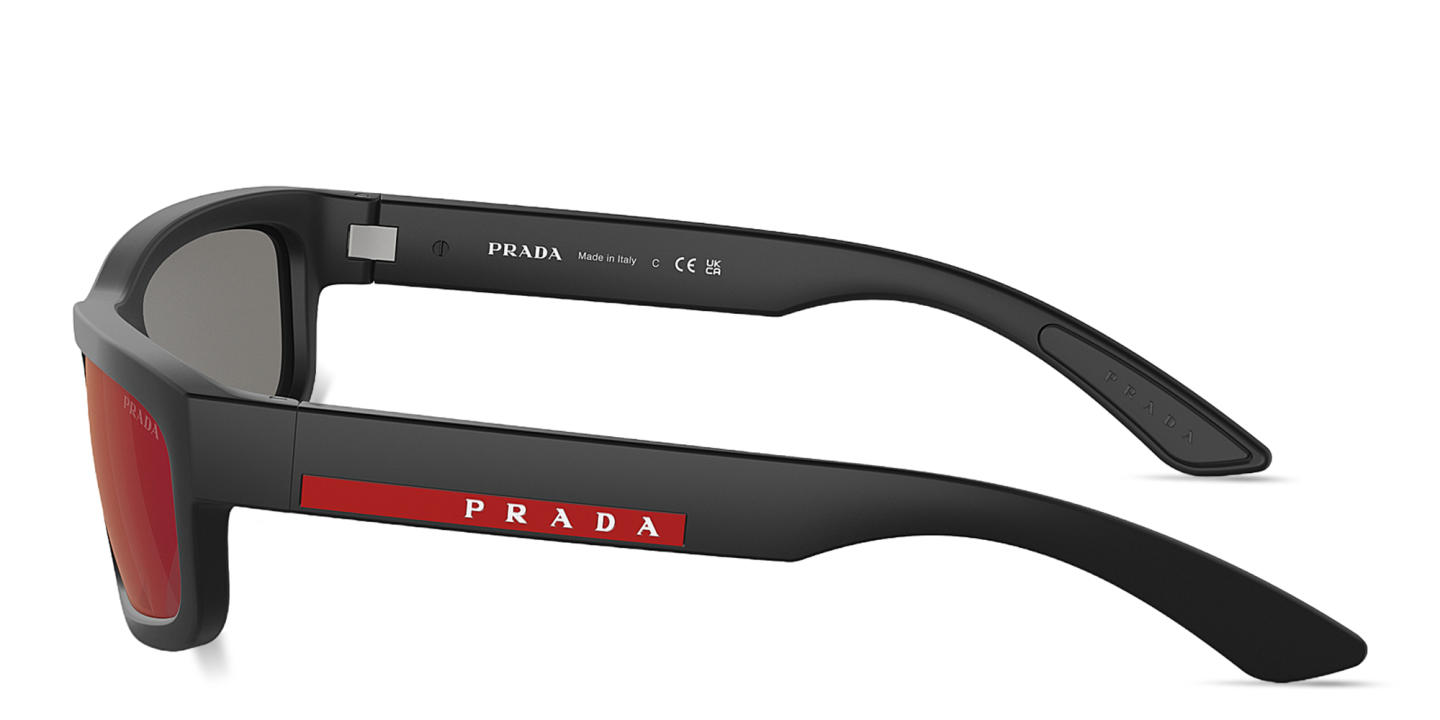 Shop Prada Linea Rossa Rectangle Sunglasses in Black online.