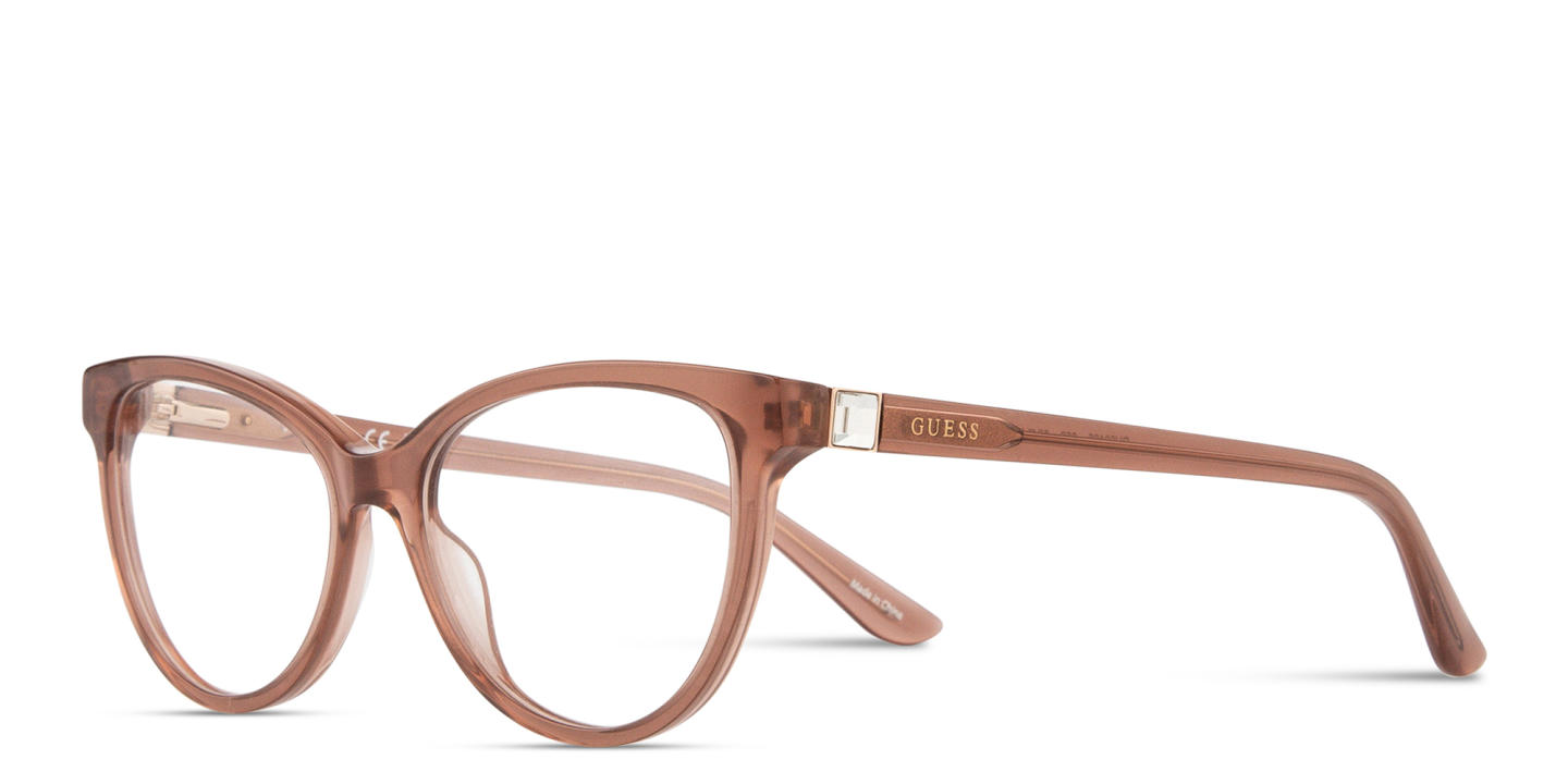Shop Guess Logo Lettering Cat-Eye Eyeglasses in Transparent Violet online.