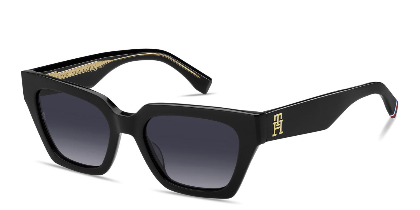 Shop Tommy Hilfiger TH Logo Irregular Sunglasses in Black online.