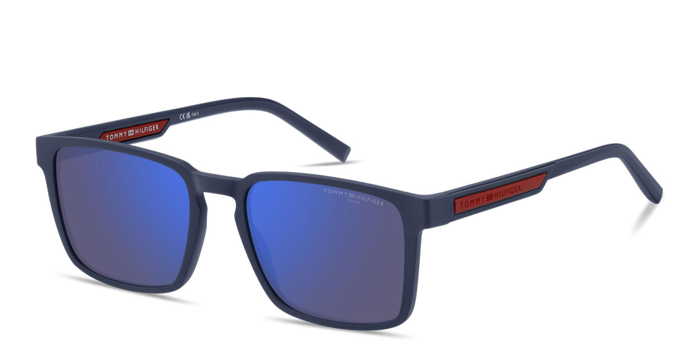 Shop Tommy Hilfiger Logo Lettering Rectangle Sunglasses in Blue online.