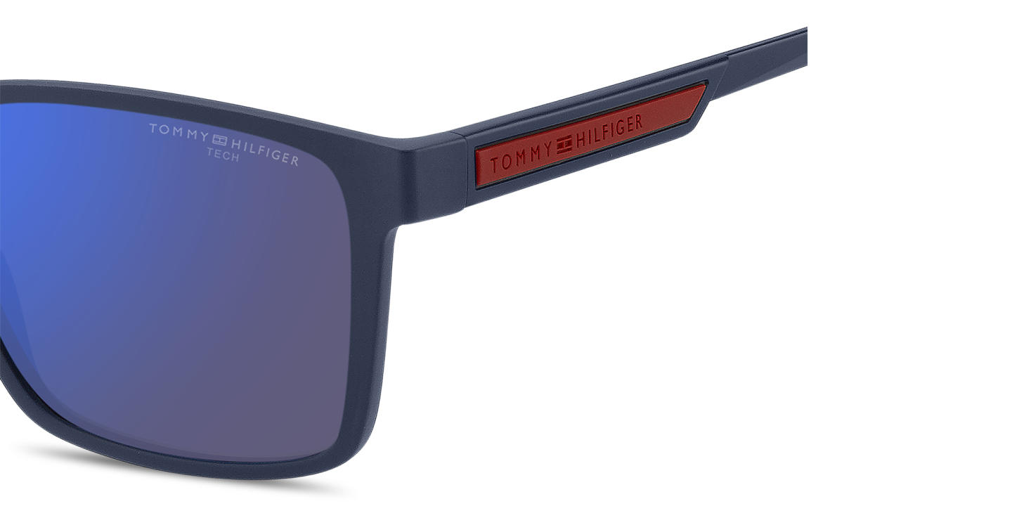 Shop Tommy Hilfiger Logo Lettering Rectangle Sunglasses in Blue online.