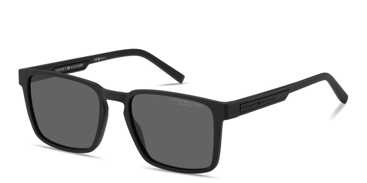 Shop Tommy Hilfiger Logo Lettering Rectangle Sunglasses in Black online.