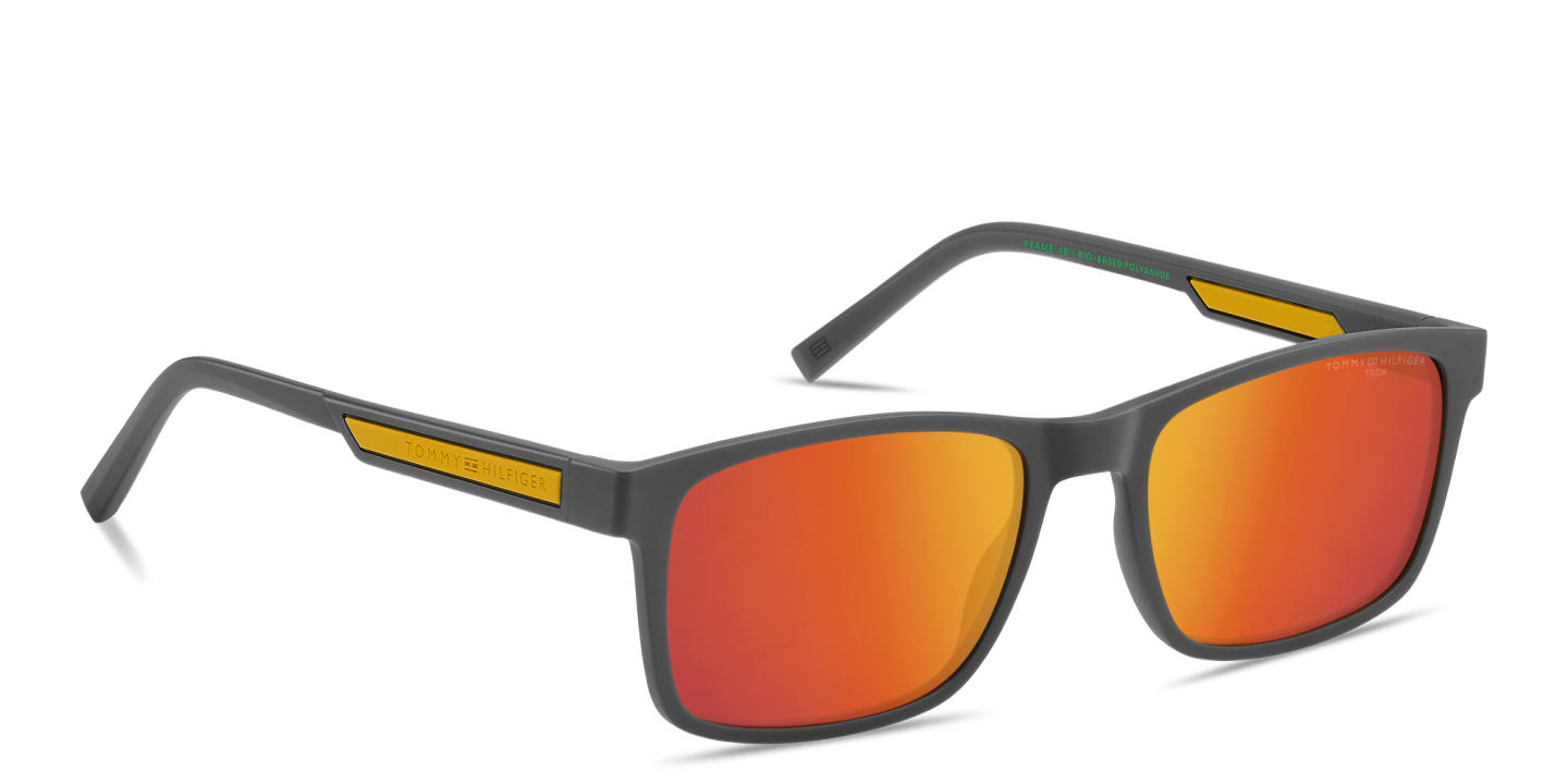 Shop Tommy Hilfiger Logo Lettering Rectangle Sunglasses in Grey online.