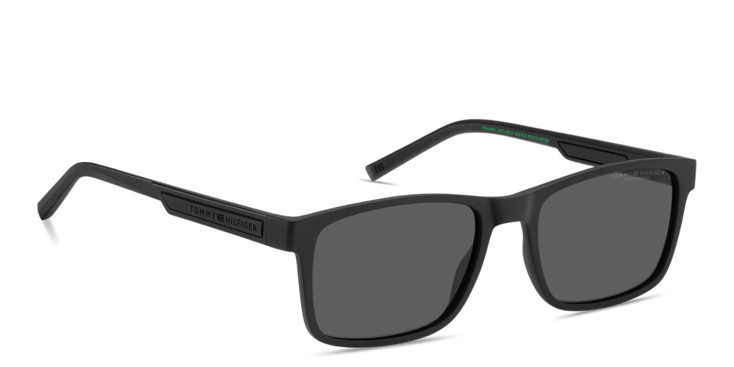 Shop Tommy Hilfiger Logo Lettering Rectangle Sunglasses in Black online.