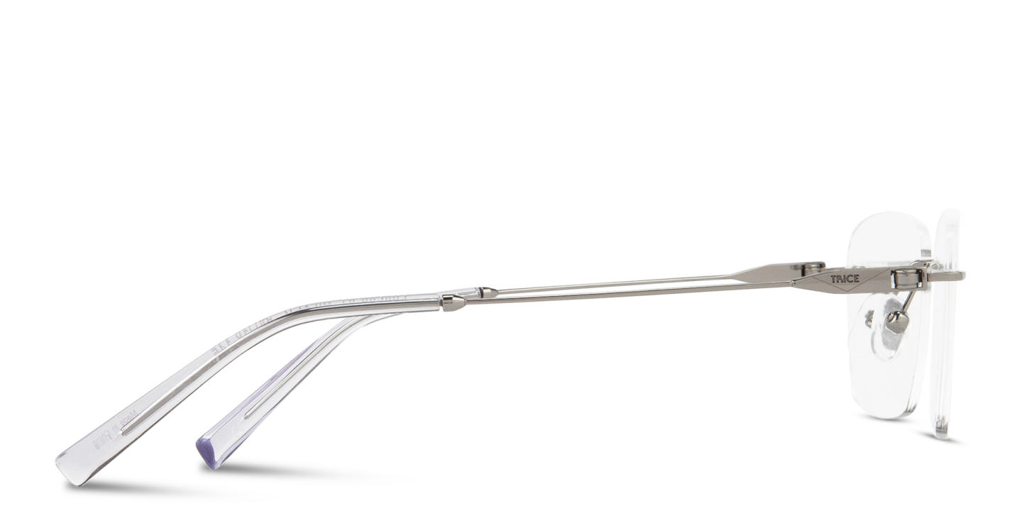 Shop TRICE Logo Rimless Rectangle Eyeglasses in Silver online.