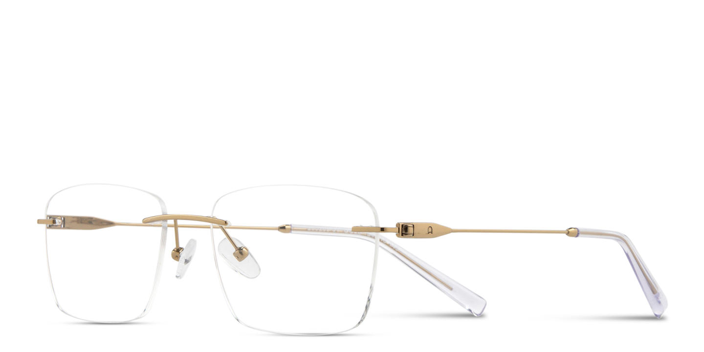 Shop TRICE Logo Rimless Rectangle Eyeglasses in Gold online.