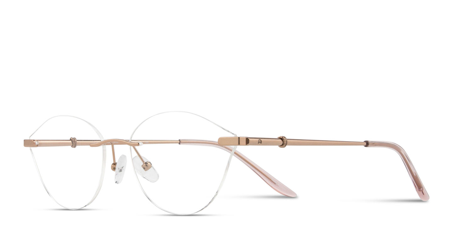 Shop TRICE Logo Wide Rimless Irregular Eyeglasses in Rose Gold online.