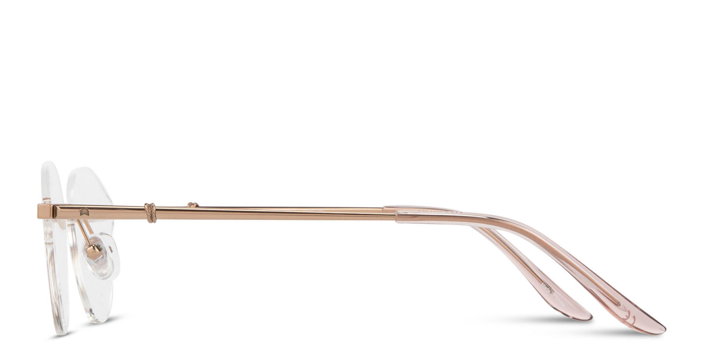 Shop TRICE Logo Wide Rimless Irregular Eyeglasses in Rose Gold online.