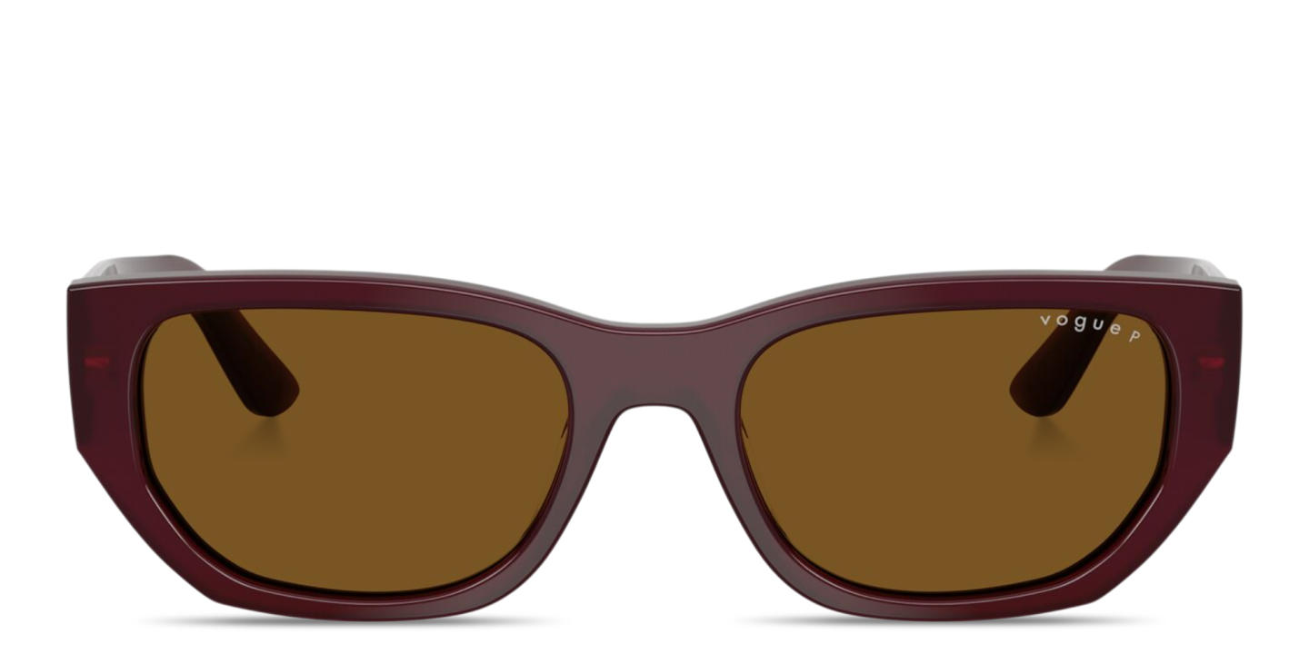 Shop Vogue Eyewear Logo Lettering Rectangle Sunglasses in Bordeaux online.