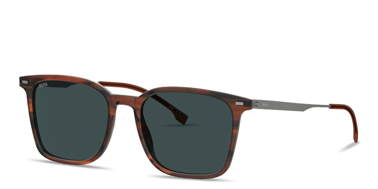 Shop Hugo Boss Logo-Engraved Square Sunglasses in Brown online.