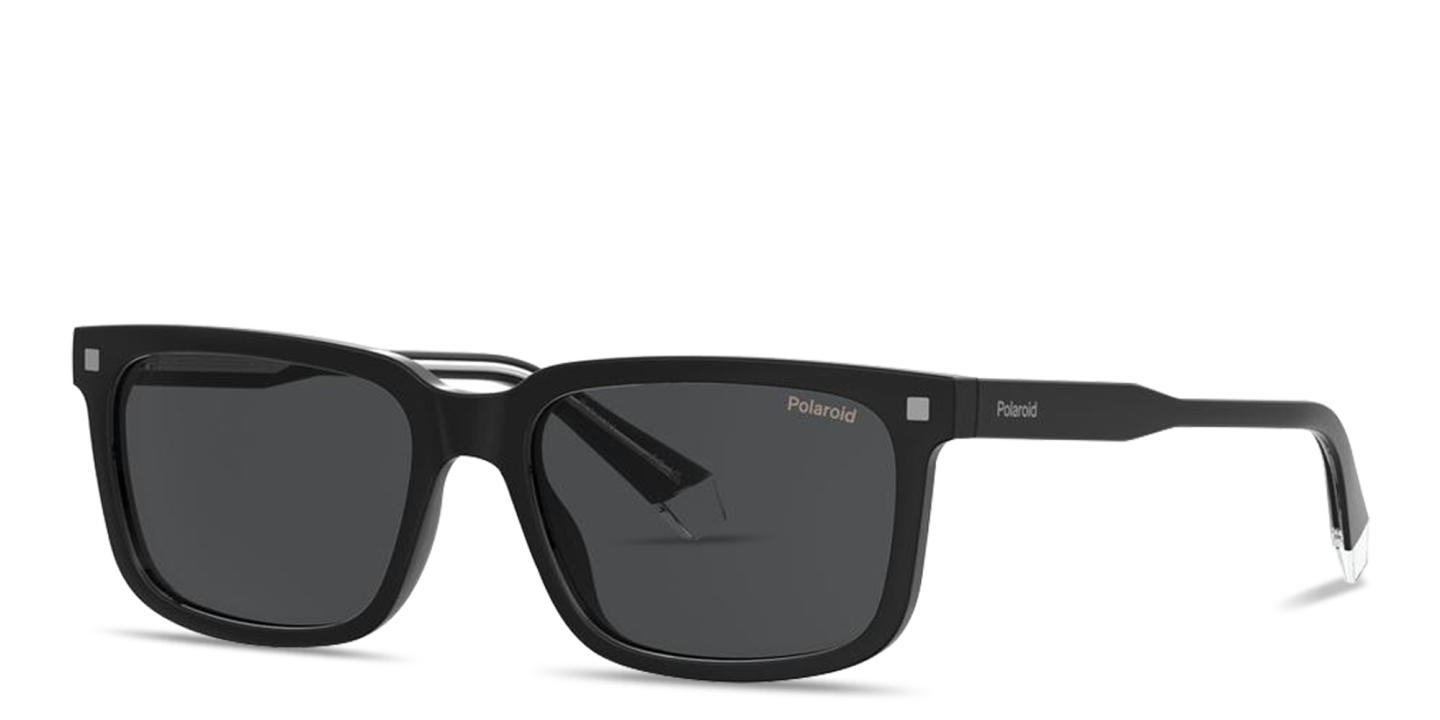 Polaroid Logo Lettering Rectangle Sunglasses in Black – Product Photo 1