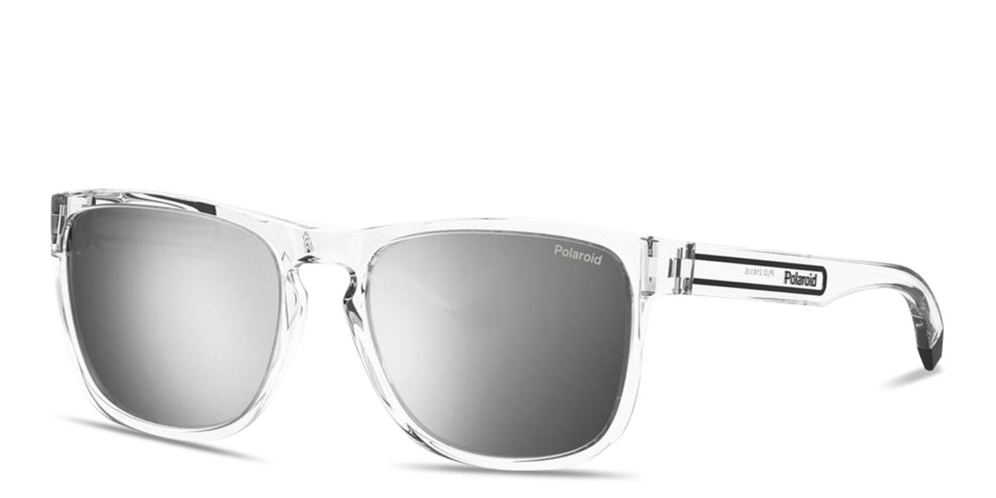 Polaroid Logo Lettering Unisex Rectangle Sunglasses in Clear – Product Photo 1