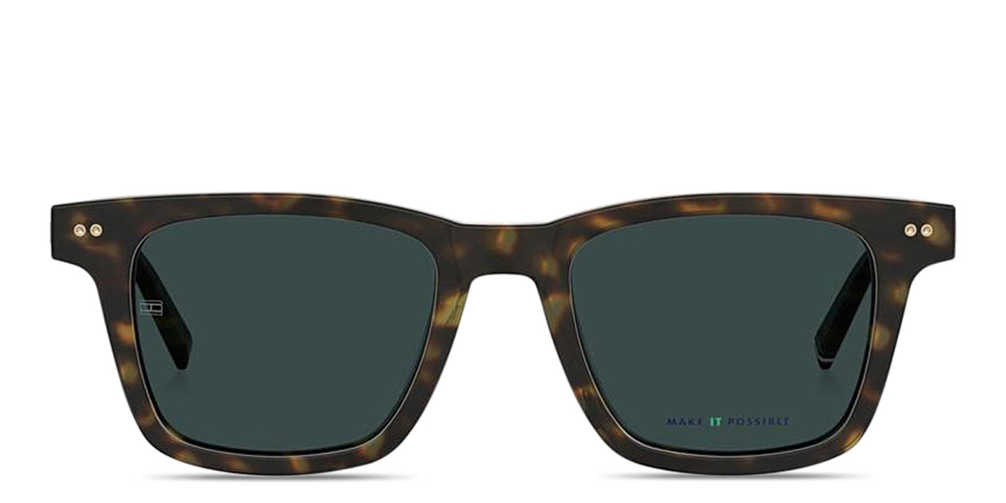 Shop Tommy Hilfiger Flag Logo Rectangle Sunglasses in Havana online.