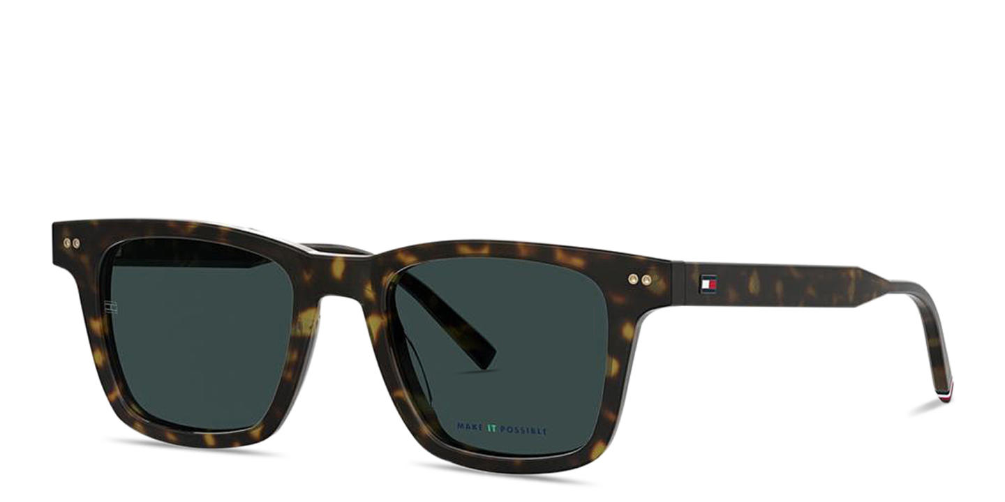 Shop Tommy Hilfiger Flag Logo Rectangle Sunglasses in Havana online.
