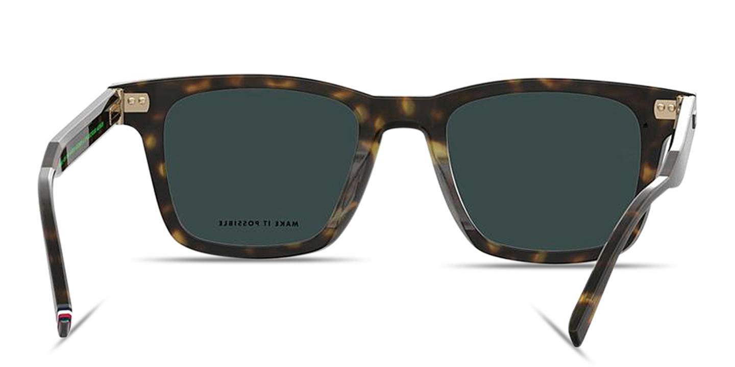 Shop Tommy Hilfiger Flag Logo Rectangle Sunglasses in Havana online.