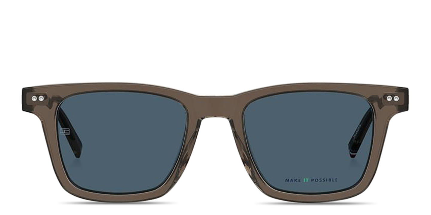 Shop Tommy Hilfiger Flag Logo Rectangle Sunglasses in Brown online.