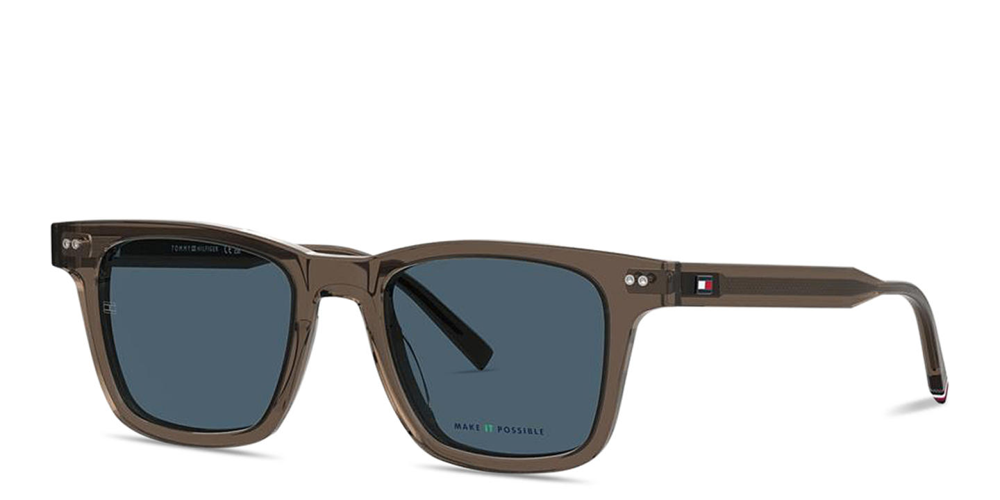 Shop Tommy Hilfiger Flag Logo Rectangle Sunglasses in Brown online.