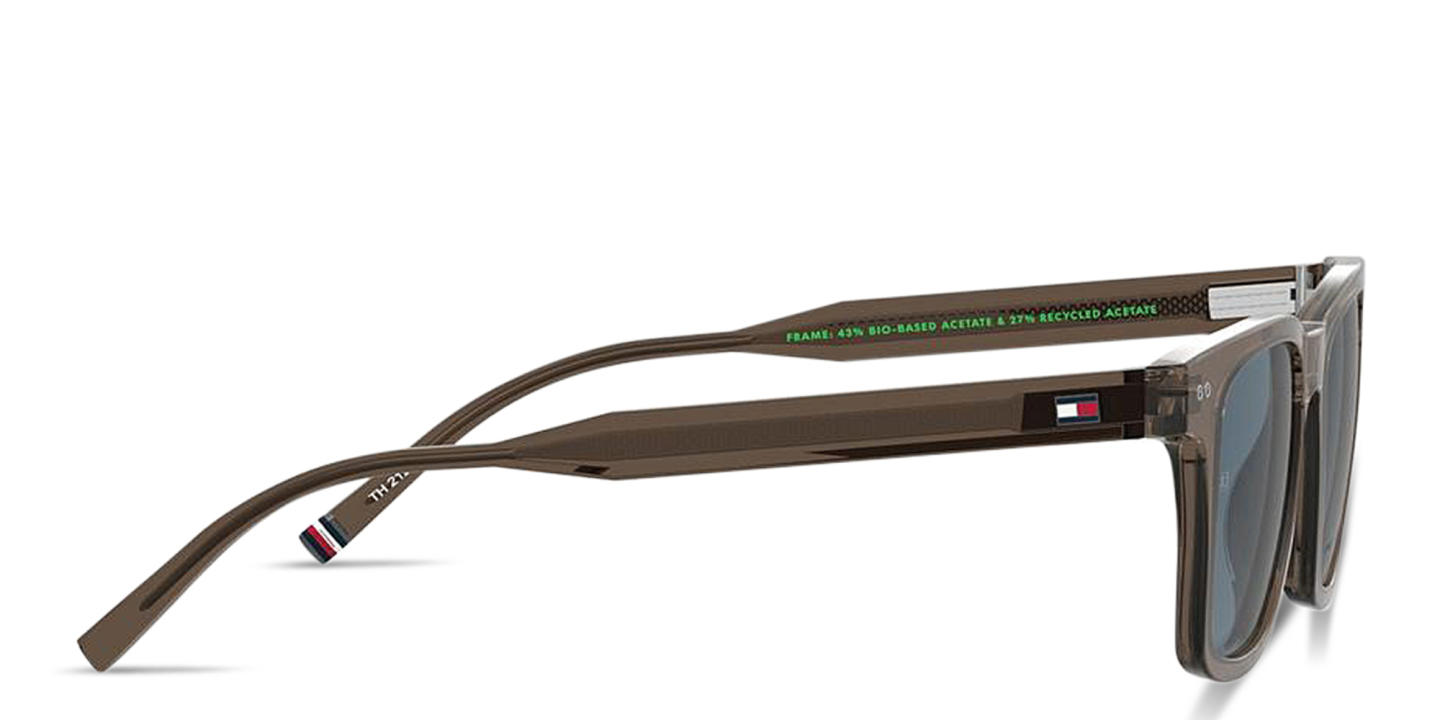 Shop Tommy Hilfiger Flag Logo Rectangle Sunglasses in Brown online.